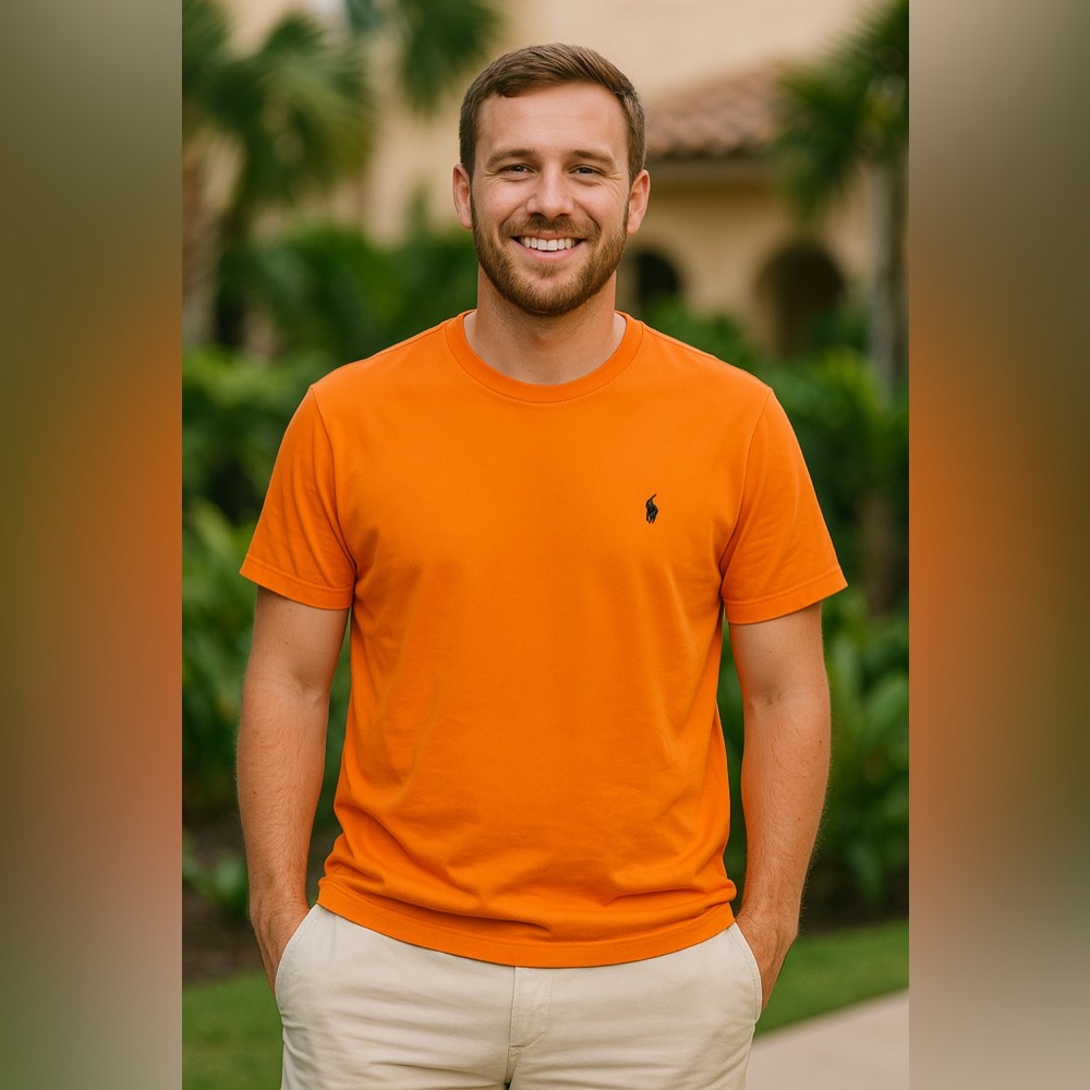 Polo Ralph Lauren Men’s Classic Fit T-Shirt Orange Vintage 100% Cotton Size L